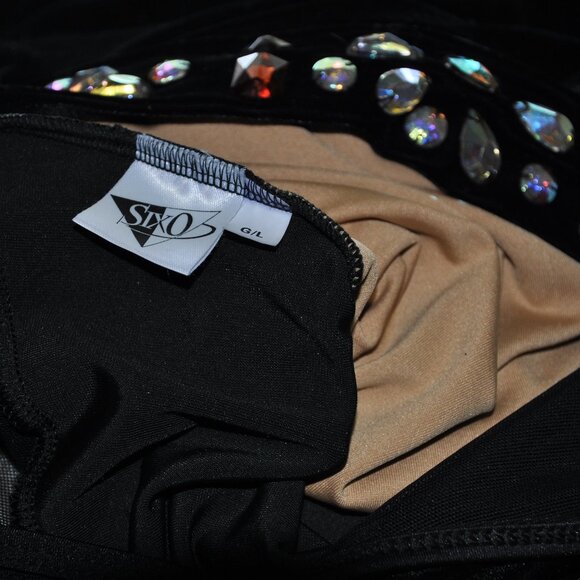 SixO Black Velvet Figure Skating Dance Competition Dress Sheer Sleeves L - Picture 11 of 11